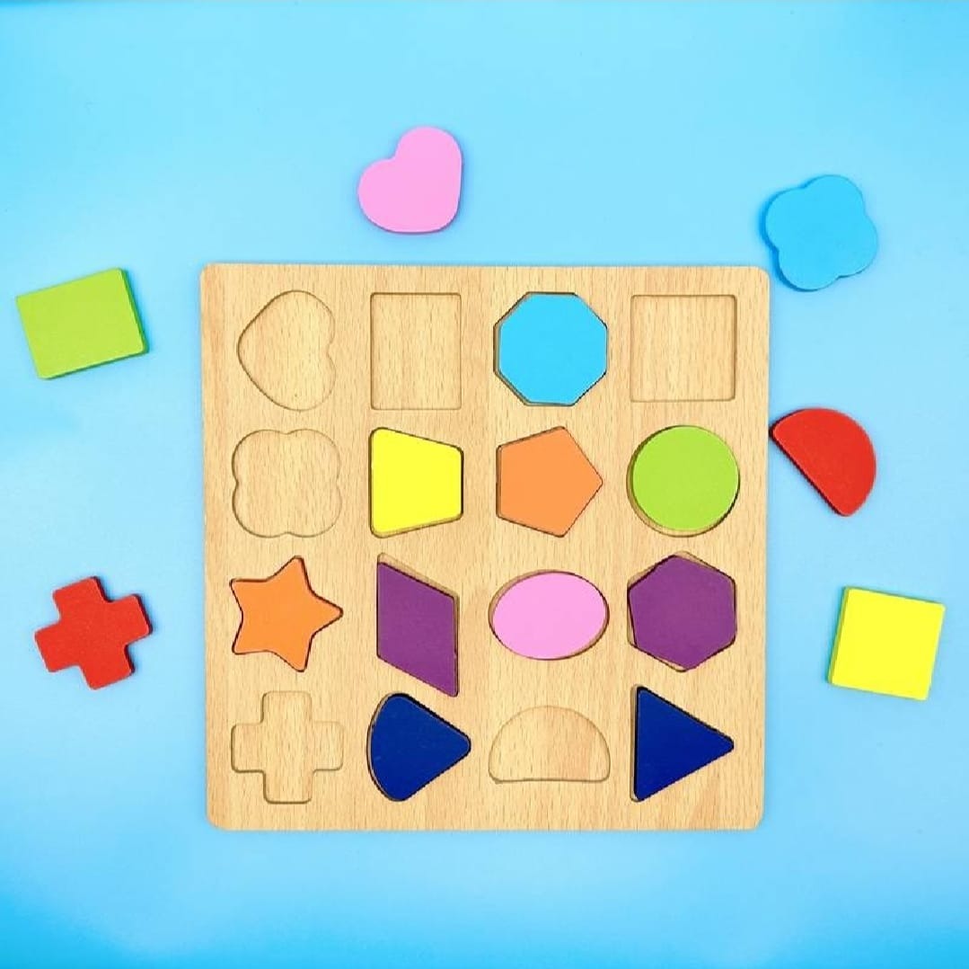 Colorful Geometric Shapes Wooden Board Puzzle