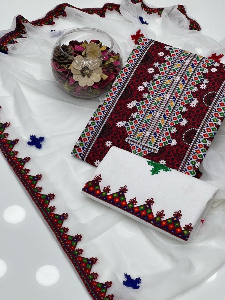 3 Pcs Women Unstitched Cotton Embroidered Suit