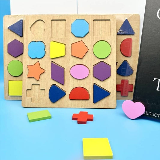 Colorful Geometric Shapes Wooden Board Puzzle