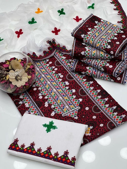 3 Pcs Women Unstitched Cotton Embroidered Suit